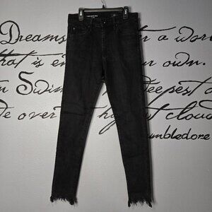 AG Farrah High Rise Raw Hem Ankle Skinny High-Rise Jeans, Distressed Black, 26"
